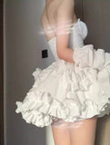 Elegant White Mini Dress Women Fashion Party Prom Luxury Strapless Dresses Summer Korean Sexy Ruffles Backless Bodycon Vestidos
