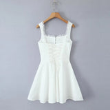 YENKYE New 2025 Women Blue Elegant Party Mini Dresses Sexy Sleeveless Low Waist A-line Summer Dress Lace Up Back Robe
