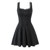 YENKYE New 2025 Women Blue Elegant Party Mini Dresses Sexy Sleeveless Low Waist A-line Summer Dress Lace Up Back Robe