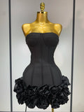 Women Sexy Strapless Backless Flower Embellished Mini Bandage Dress Bodycon Celebrity Party Cocktail Evening Party Club Dresses