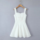 YENKYE New 2025 Women Blue Elegant Party Mini Dresses Sexy Sleeveless Low Waist A-line Summer Dress Lace Up Back Robe
