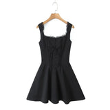 YENKYE New 2025 Women Blue Elegant Party Mini Dresses Sexy Sleeveless Low Waist A-line Summer Dress Lace Up Back Robe